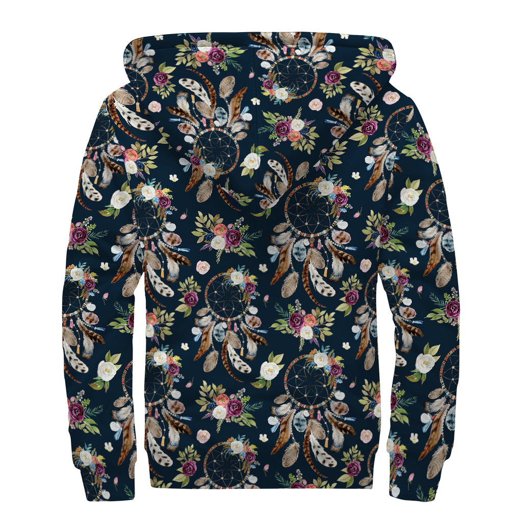 Flower Dream Catcher Pattern Print Sherpa Lined Zip Up Hoodie