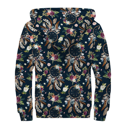 Flower Dream Catcher Pattern Print Sherpa Lined Zip Up Hoodie
