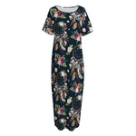 Flower Dream Catcher Pattern Print Short Sleeve Long Nightdress