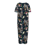 Flower Dream Catcher Pattern Print Short Sleeve Long Nightdress