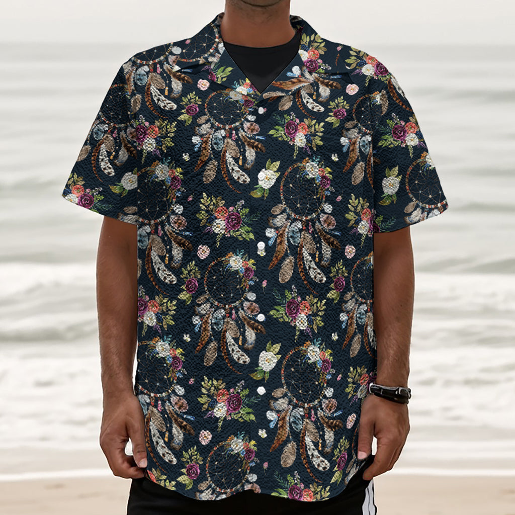 Flower Dream Catcher Pattern Print Textured Short Sleeve Shirt