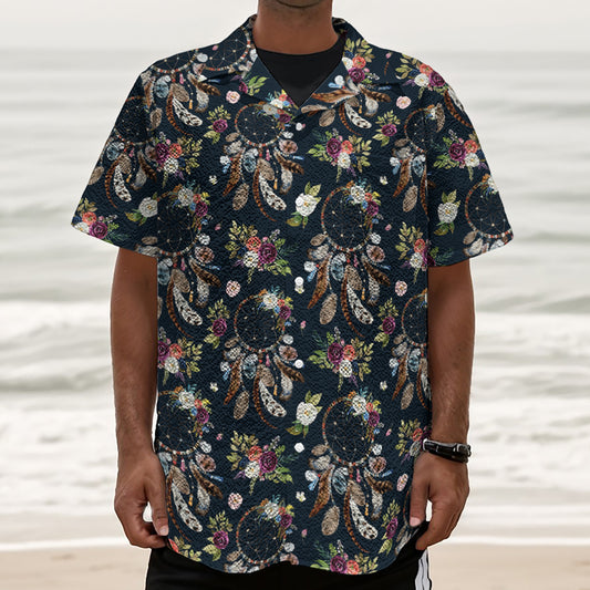 Flower Dream Catcher Pattern Print Textured Short Sleeve Shirt