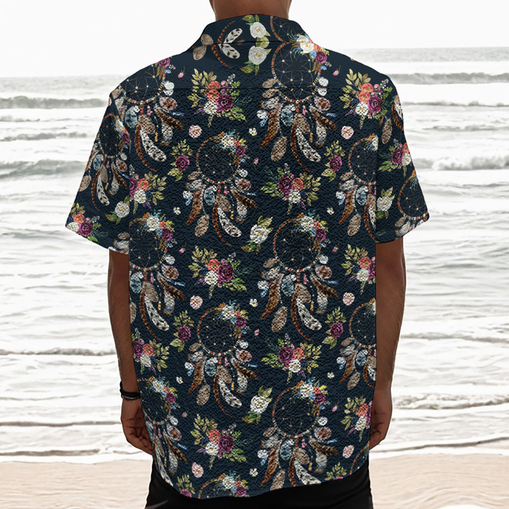 Flower Dream Catcher Pattern Print Textured Short Sleeve Shirt