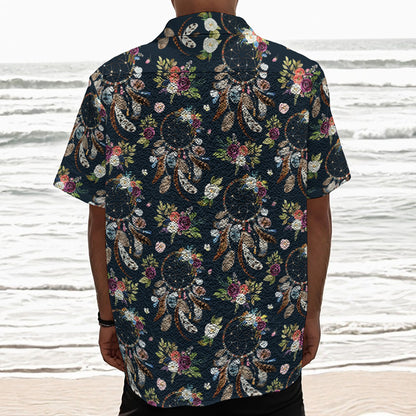 Flower Dream Catcher Pattern Print Textured Short Sleeve Shirt