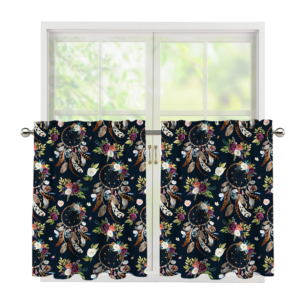 Flower Dream Catcher Pattern Print Tier Curtains