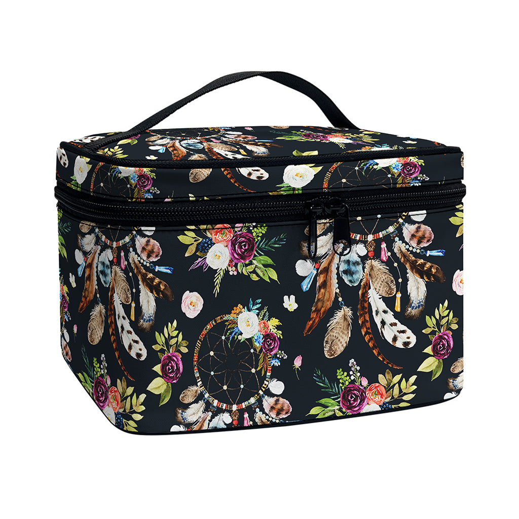 Flower Dream Catcher Pattern Print Travel Makeup Bag