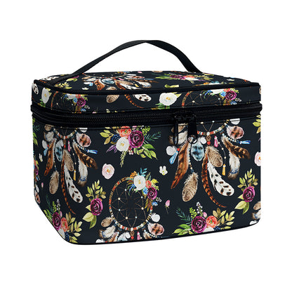 Flower Dream Catcher Pattern Print Travel Makeup Bag