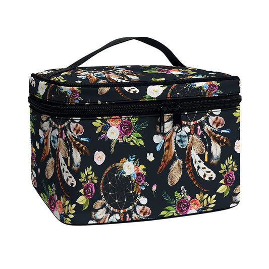 Flower Dream Catcher Pattern Print Travel Makeup Bag