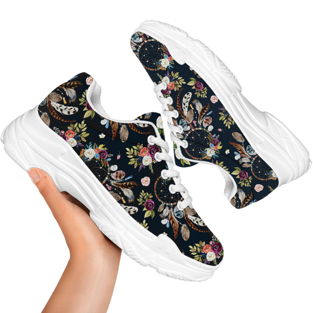 Flower Dream Catcher Pattern Print White Chunky Shoes