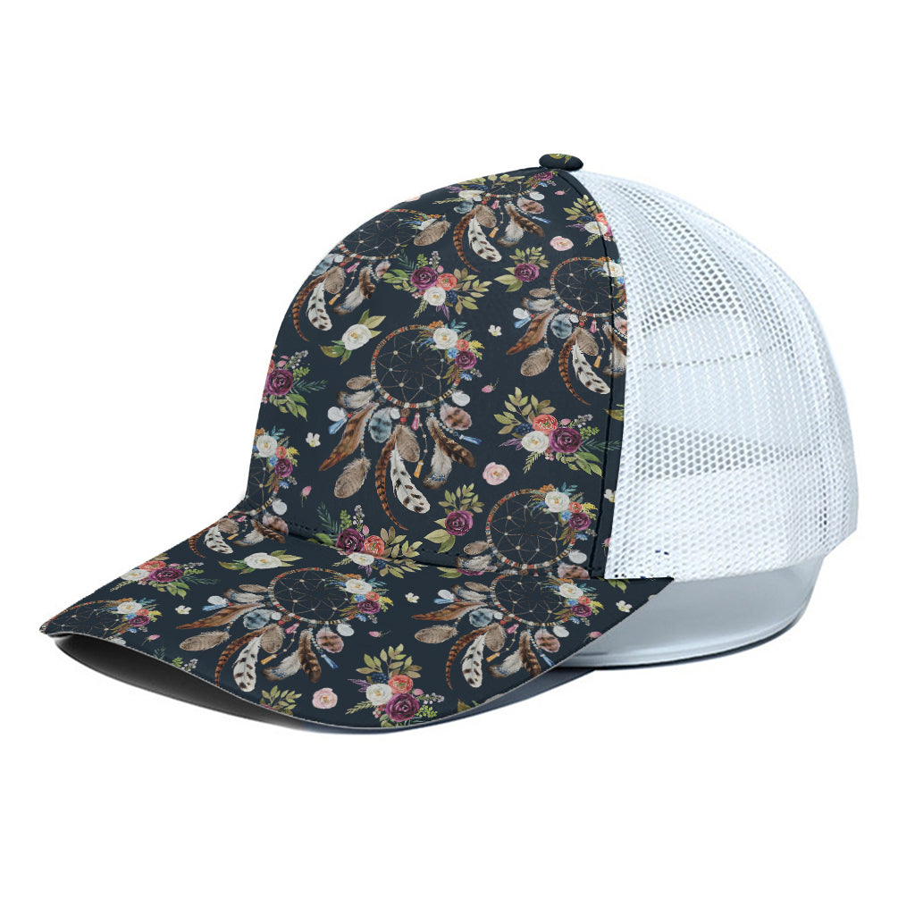 Flower Dream Catcher Pattern Print White Mesh Trucker Cap