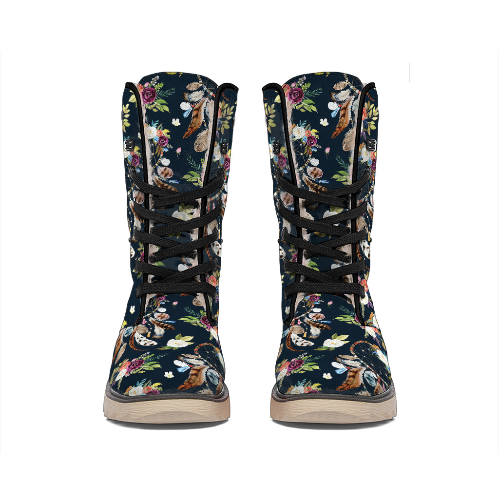 Flower Dream Catcher Pattern Print Winter Boots