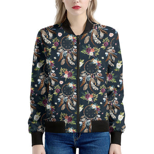 Flower Dream Catcher Pattern Print Women's Bomber Jacket