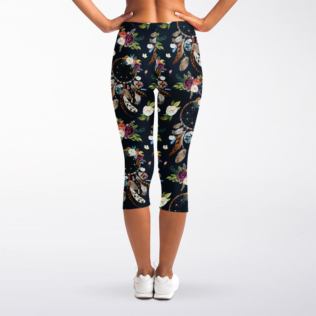 Flower Dream Catcher Pattern Print Women's Capri Leggings
