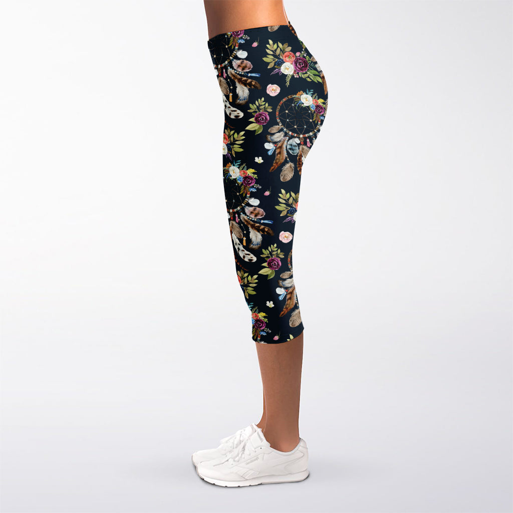Flower Dream Catcher Pattern Print Women's Capri Leggings