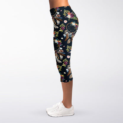 Flower Dream Catcher Pattern Print Women's Capri Leggings