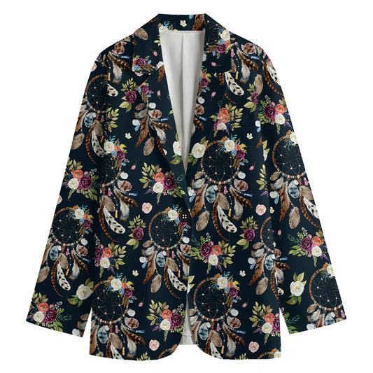Flower Dream Catcher Pattern Print Women's Cotton Blazer