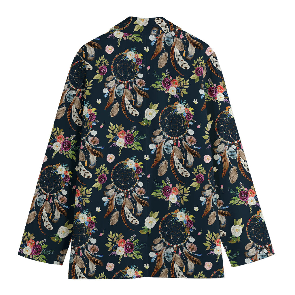 Flower Dream Catcher Pattern Print Women's Cotton Blazer