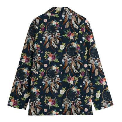 Flower Dream Catcher Pattern Print Women's Cotton Blazer