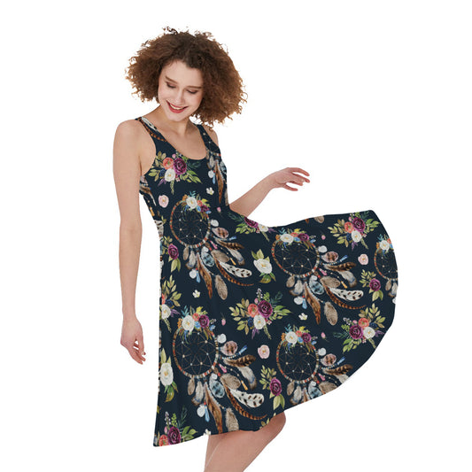 Flower Dream Catcher Pattern Print Women's Sleeveless Dress