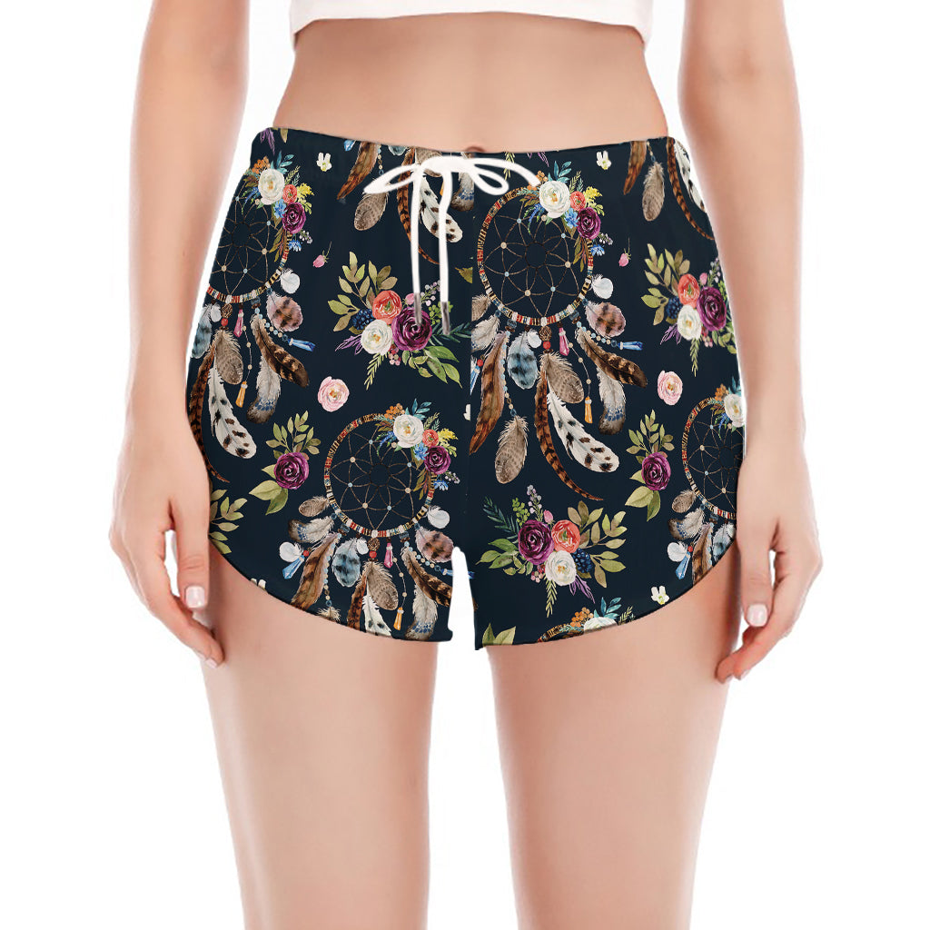 Flower Dream Catcher Pattern Print Women's Split Running Shorts