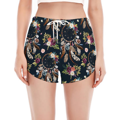 Flower Dream Catcher Pattern Print Women's Split Running Shorts