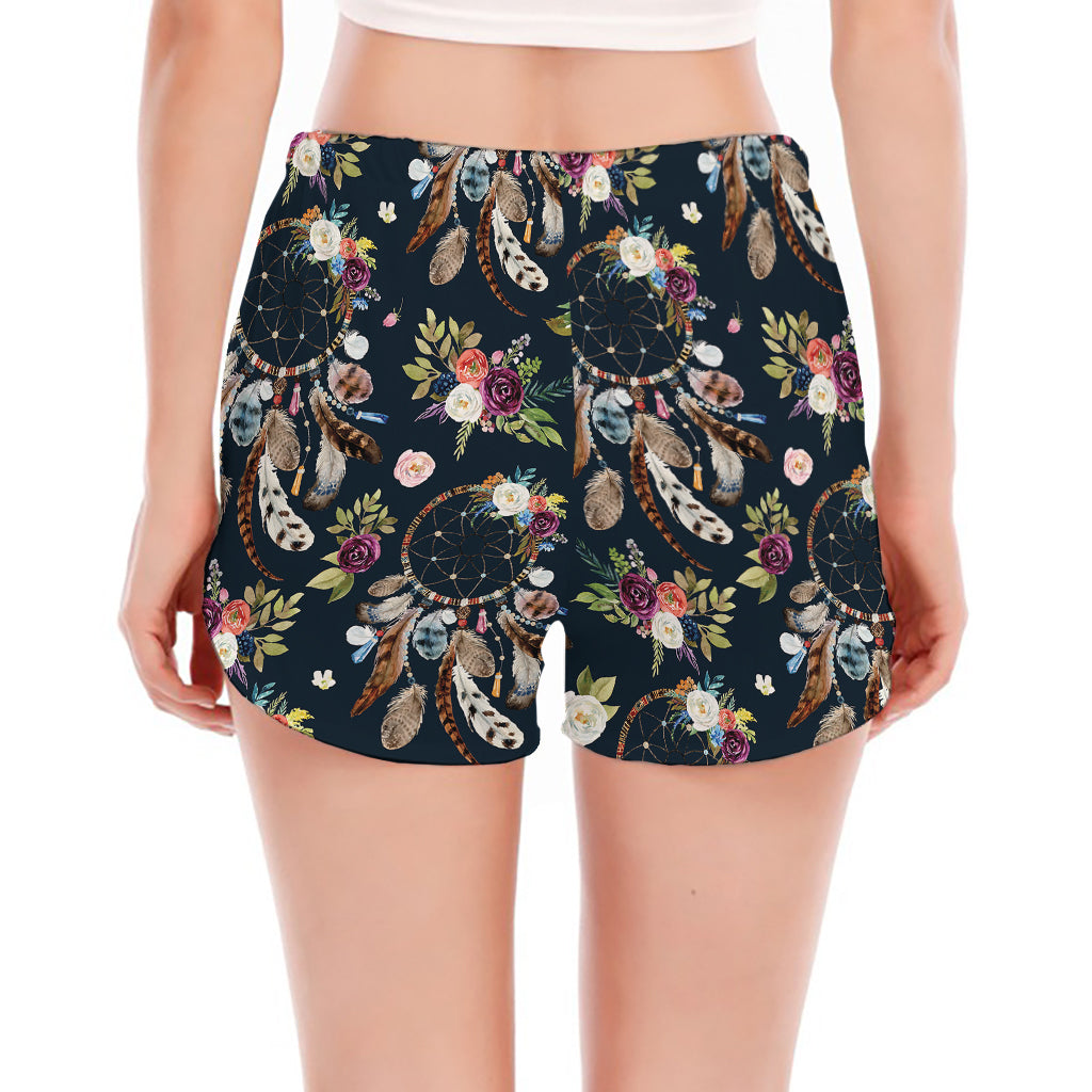 Flower Dream Catcher Pattern Print Women's Split Running Shorts