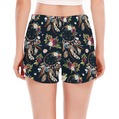 Flower Dream Catcher Pattern Print Women's Split Running Shorts