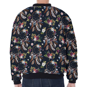 Flower Dream Catcher Pattern Print Zip Sleeve Bomber Jacket