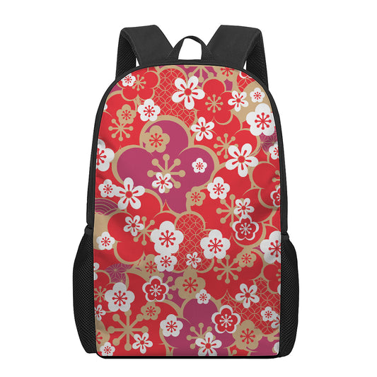 Flower Kimono Pattern Print 17 Inch Backpack