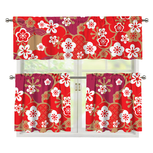 Flower Kimono Pattern Print 3 Piece Kitchen Curtains
