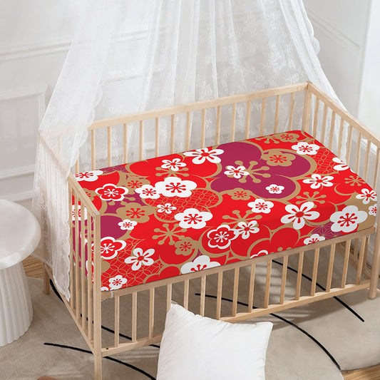 Flower Kimono Pattern Print Baby Crib Sheet