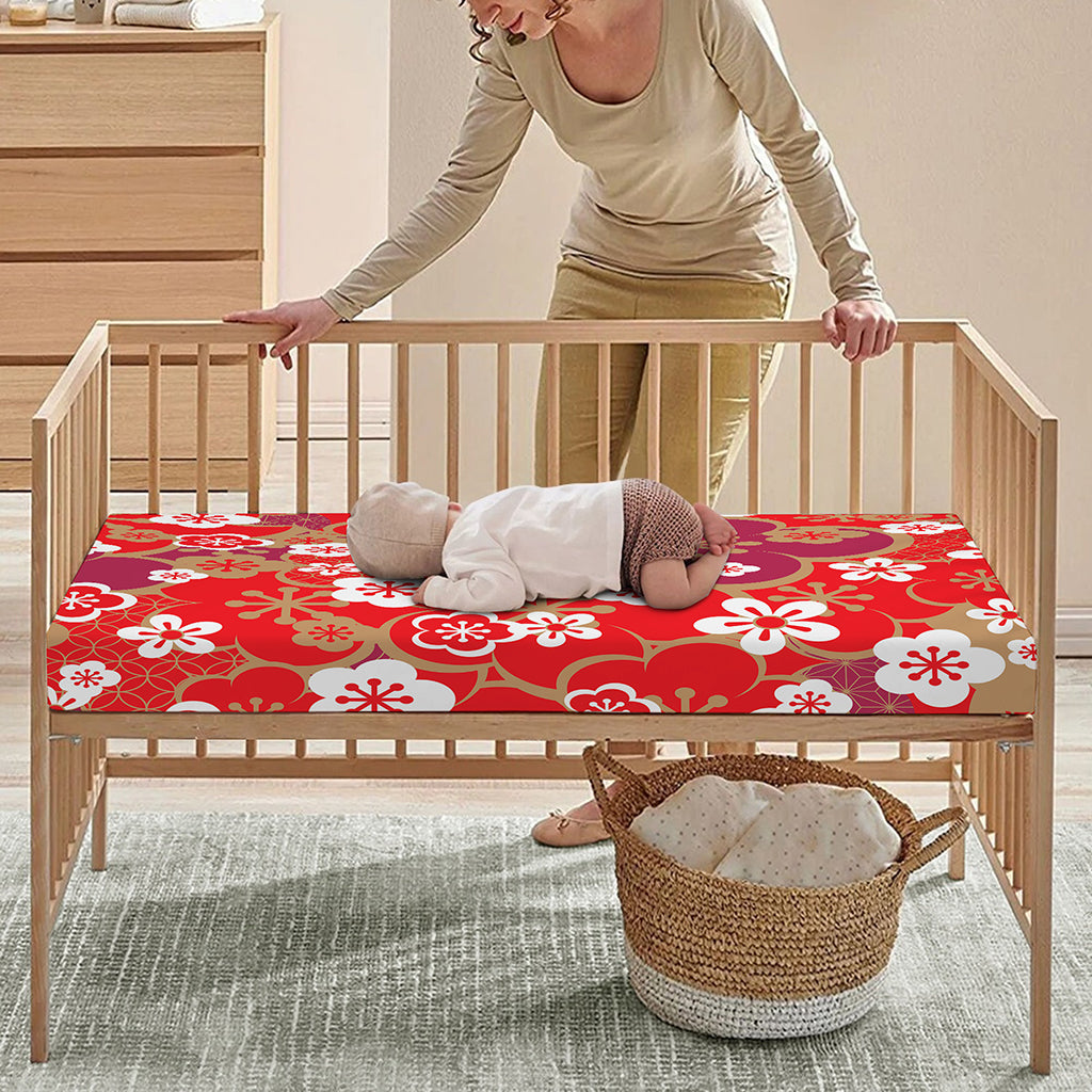 Flower Kimono Pattern Print Baby Crib Sheet