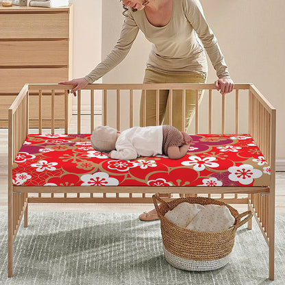 Flower Kimono Pattern Print Baby Crib Sheet