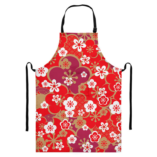 Flower Kimono Pattern Print Bib Apron With Pocket