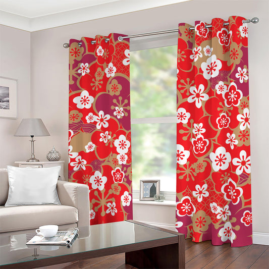 Flower Kimono Pattern Print Blackout Grommet Curtains