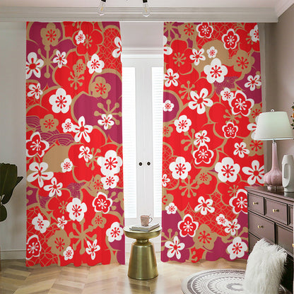 Flower Kimono Pattern Print Blackout Pencil Pleat Curtains