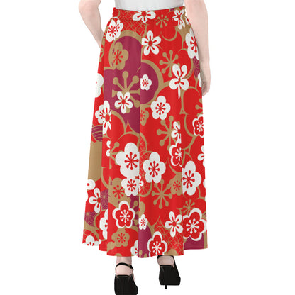 Flower Kimono Pattern Print Chiffon Maxi Skirt