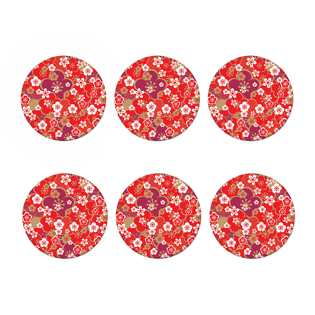 Flower Kimono Pattern Print Coaster Set