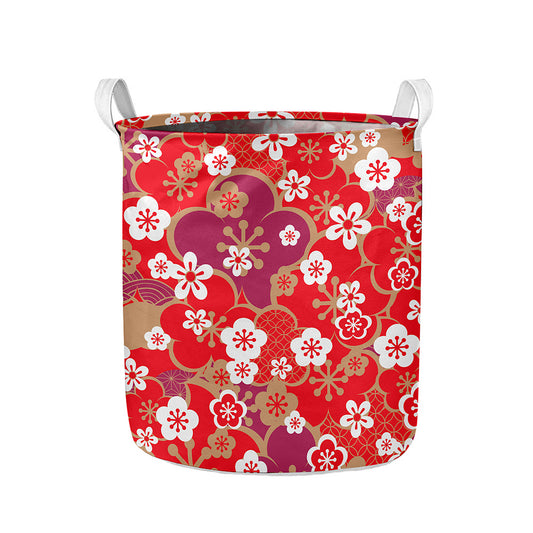 Flower Kimono Pattern Print Collapsible Laundry Basket