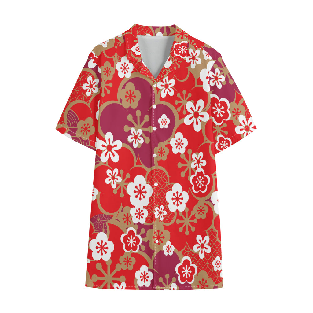 Flower Kimono Pattern Print Cotton Hawaiian Shirt