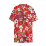 Flower Kimono Pattern Print Cotton Hawaiian Shirt