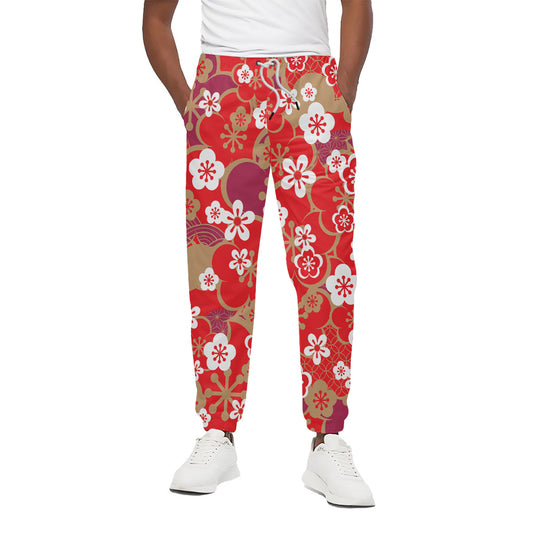 Flower Kimono Pattern Print Cotton Pants
