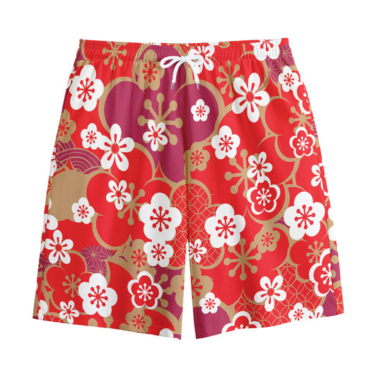 Flower Kimono Pattern Print Cotton Shorts
