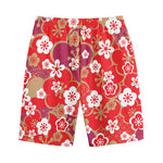Flower Kimono Pattern Print Cotton Shorts