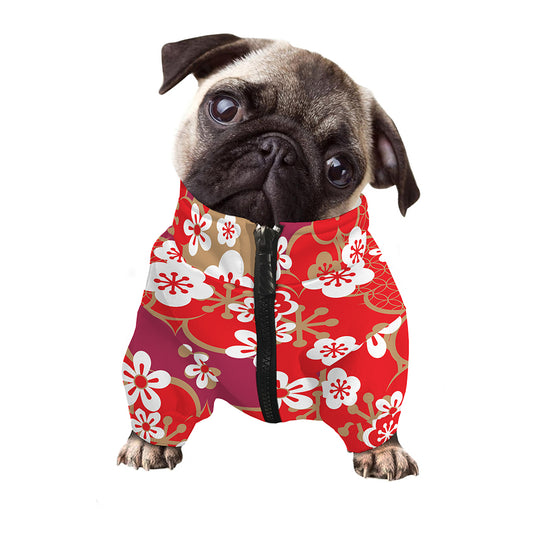 Flower Kimono Pattern Print Dog Zip Up Jacket