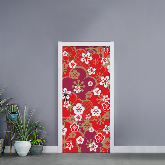 Flower Kimono Pattern Print Door Sticker