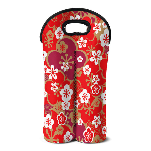 Flower Kimono Pattern Print Double Neoprene Wine Tote