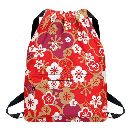 Flower Kimono Pattern Print Drawstring Backpack