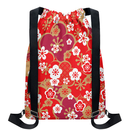 Flower Kimono Pattern Print Drawstring Backpack