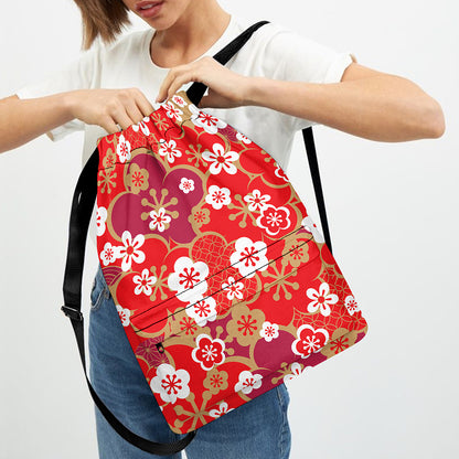 Flower Kimono Pattern Print Drawstring Backpack